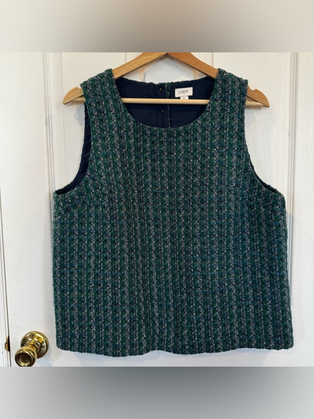 J.Crew Green Blue Tweed Sleeveless Top Size Large Textured Bouclé
